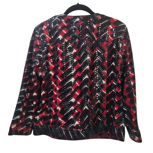 Ruby Rd. Size 6 Shiny Vinyl Button Front Jacket Blazer Red Black Lightweight - Picture 2 of 12